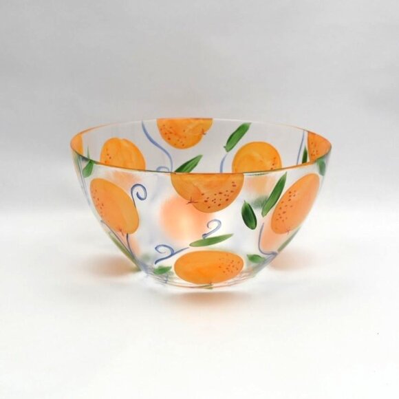 Hand-Painted Glass Serving Bowl With Orange Fruit Design - Picture 4 of 9